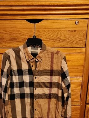 Burberry Brit Men's Plaid Button-Up Shirt in Tan, Black & Cream